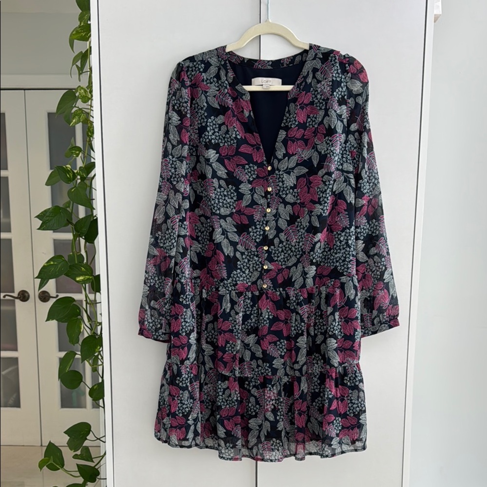 LOFT Floral Midi Dress - Black and Pink